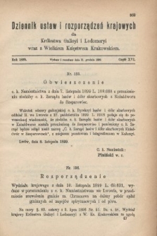 Dziennik Ustaw i Rozporządzeń Krajowych dla Królestwa Galicyi i Lodomeryi wraz z Wielkiem Księstwem Krakowskiem. 1899, cz. 16