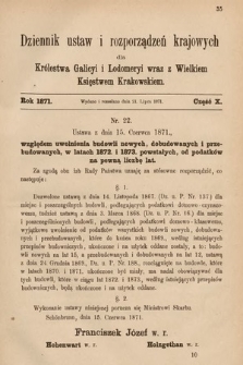 Dziennik Ustaw i Rozporządzeń Krajowych dla Królestwa Galicyi i Lodomeryi wraz z Wielkiem Księstwem Krakowskiem. 1871, cz. 10