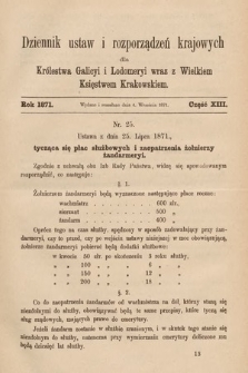 Dziennik Ustaw i Rozporządzeń Krajowych dla Królestwa Galicyi i Lodomeryi wraz z Wielkiem Księstwem Krakowskiem. 1871, cz. 13