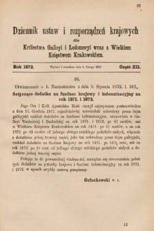 Dziennik Ustaw i Rozporządzeń Krajowych dla Królestwa Galicyi i Lodomeryi wraz z Wielkiem Księstwem Krakowskiem. 1872, cz. 12