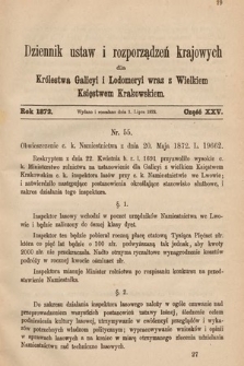 Dziennik Ustaw i Rozporządzeń Krajowych dla Królestwa Galicyi i Lodomeryi wraz z Wielkiem Księstwem Krakowskiem. 1872, cz. 25