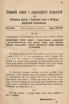 Dziennik Ustaw i Rozporządzeń Krajowych dla Królestwa Galicyi i Lodomeryi wraz z Wielkiem Księstwem Krakowskiem. 1872, cz. 28