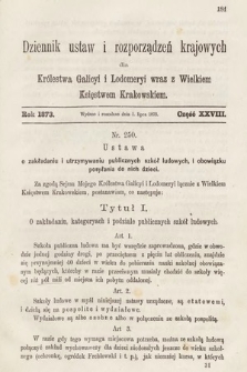 Dziennik Ustaw i Rozporządzeń Krajowych dla Królestwa Galicyi i Lodomeryi wraz z Wielkiem Księstwem Krakowskiem. 1873, cz. 28
