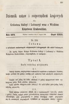 Dziennik Ustaw i Rozporządzeń Krajowych dla Królestwa Galicyi i Lodomeryi wraz z Wielkiem Księstwem Krakowskiem. 1873, cz. 31