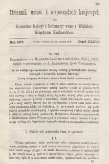 Dziennik Ustaw i Rozporządzeń Krajowych dla Królestwa Galicyi i Lodomeryi wraz z Wielkiem Księstwem Krakowskiem. 1873, cz. 36