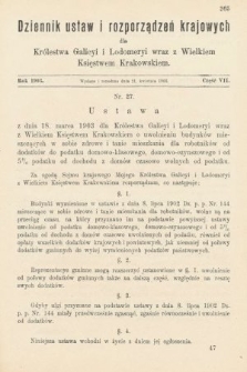 Dziennik Ustaw i Rozporządzeń Krajowych dla Królestwa Galicyi i Lodomeryi wraz z Wielkiem Księstwem Krakowskiem. 1903, cz. 7