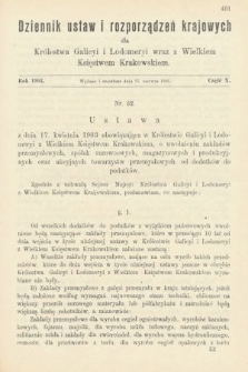 Dziennik Ustaw i Rozporządzeń Krajowych dla Królestwa Galicyi i Lodomeryi wraz z Wielkiem Księstwem Krakowskiem. 1903, cz. 10