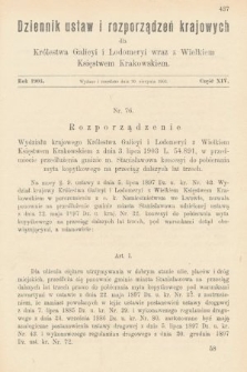 Dziennik Ustaw i Rozporządzeń Krajowych dla Królestwa Galicyi i Lodomeryi wraz z Wielkiem Księstwem Krakowskiem. 1903, cz. 14