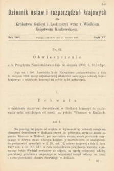 Dziennik Ustaw i Rozporządzeń Krajowych dla Królestwa Galicyi i Lodomeryi wraz z Wielkiem Księstwem Krakowskiem. 1903, cz. 15