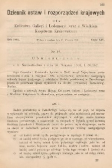 Dziennik Ustaw i Rozporządzeń Krajowych dla Królestwa Galicyi i Lodomeryi wraz z Wielkiem Księstwem Krakowskiem. 1893, cz. 14