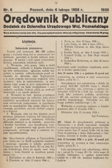 Orędownik Publiczny : dodatek do Dziennika Urzędowego Województwa Poznańskiego. 1926, nr 6