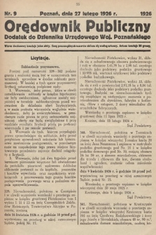 Orędownik Publiczny : dodatek do Dziennika Urzędowego Województwa Poznańskiego. 1926, nr 9