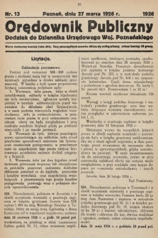 Orędownik Publiczny : dodatek do Dziennika Urzędowego Województwa Poznańskiego. 1926, nr 13