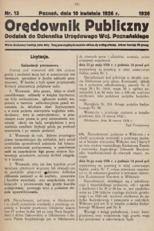 Orędownik Publiczny : dodatek do Dziennika Urzędowego Województwa Poznańskiego. 1926, nr 15
