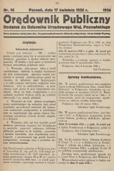 Orędownik Publiczny : dodatek do Dziennika Urzędowego Województwa Poznańskiego. 1926, nr 16