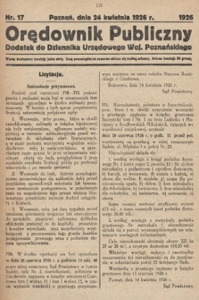 Orędownik Publiczny : dodatek do Dziennika Urzędowego Województwa Poznańskiego. 1926, nr 17