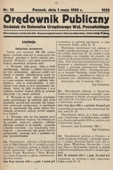 Orędownik Publiczny : dodatek do Dziennika Urzędowego Województwa Poznańskiego. 1926, nr 18