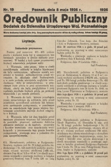 Orędownik Publiczny : dodatek do Dziennika Urzędowego Województwa Poznańskiego. 1926, nr 19