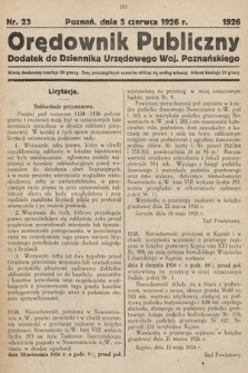 Orędownik Publiczny : dodatek do Dziennika Urzędowego Województwa Poznańskiego. 1926, nr 23