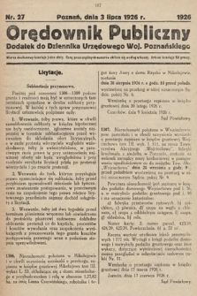 Orędownik Publiczny : dodatek do Dziennika Urzędowego Województwa Poznańskiego. 1926, nr 27