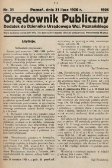 Orędownik Publiczny : dodatek do Dziennika Urzędowego Województwa Poznańskiego. 1926, nr 31