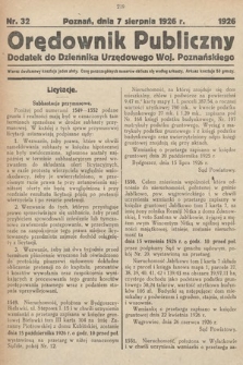 Orędownik Publiczny : dodatek do Dziennika Urzędowego Województwa Poznańskiego. 1926, nr 32