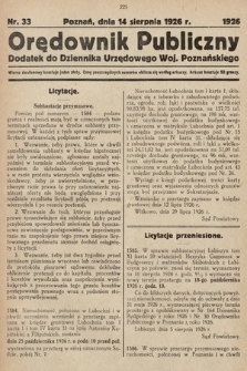 Orędownik Publiczny : dodatek do Dziennika Urzędowego Województwa Poznańskiego. 1926, nr 33