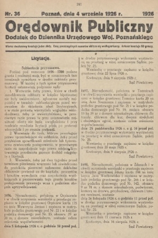 Orędownik Publiczny : dodatek do Dziennika Urzędowego Województwa Poznańskiego. 1926, nr 36