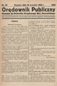 Orędownik Publiczny : dodatek do Dziennika Urzędowego Województwa Poznańskiego. 1926, nr 38