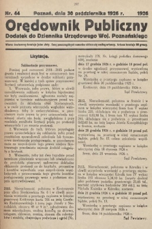 Orędownik Publiczny : dodatek do Dziennika Urzędowego Województwa Poznańskiego. 1926, nr 44