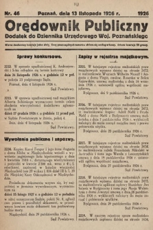 Orędownik Publiczny : dodatek do Dziennika Urzędowego Województwa Poznańskiego. 1926, nr 46