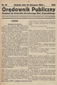 Orędownik Publiczny : dodatek do Dziennika Urzędowego Województwa Poznańskiego. 1926, nr 47