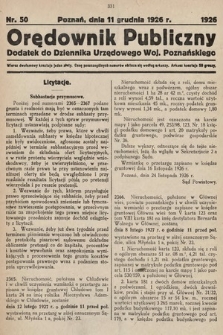 Orędownik Publiczny : dodatek do Dziennika Urzędowego Województwa Poznańskiego. 1926, nr 50