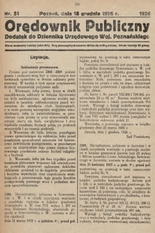Orędownik Publiczny : dodatek do Dziennika Urzędowego Województwa Poznańskiego. 1926, nr 51