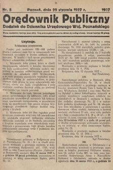 Orędownik Publiczny : dodatek do Dziennika Urzędowego Województwa Poznańskiego. 1927, nr 5