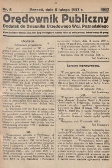 Orędownik Publiczny : dodatek do Dziennika Urzędowego Województwa Poznańskiego. 1927, nr 6