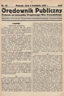 Orędownik Publiczny : dodatek do Dziennika Urzędowego Województwa Poznańskiego. 1927, nr 14