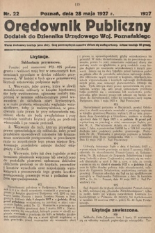 Orędownik Publiczny : dodatek do Dziennika Urzędowego Województwa Poznańskiego. 1927, nr 22