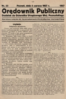 Orędownik Publiczny : dodatek do Dziennika Urzędowego Województwa Poznańskiego. 1927, nr 23