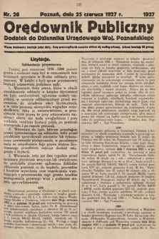 Orędownik Publiczny : dodatek do Dziennika Urzędowego Województwa Poznańskiego. 1927, nr 26