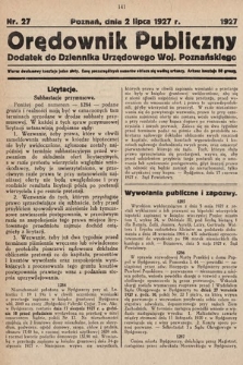 Orędownik Publiczny : dodatek do Dziennika Urzędowego Województwa Poznańskiego. 1927, nr 27