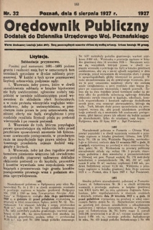 Orędownik Publiczny : dodatek do Dziennika Urzędowego Województwa Poznańskiego. 1927, nr 32