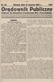 Orędownik Publiczny : dodatek do Dziennika Urzędowego Województwa Poznańskiego. 1927, nr 33