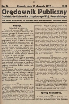 Orędownik Publiczny : dodatek do Dziennika Urzędowego Województwa Poznańskiego. 1927, nr 34