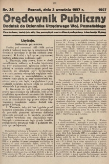 Orędownik Publiczny : dodatek do Dziennika Urzędowego Województwa Poznańskiego. 1927, nr 36