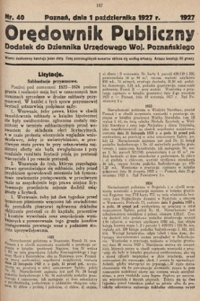 Orędownik Publiczny : dodatek do Dziennika Urzędowego Województwa Poznańskiego. 1927, nr 40