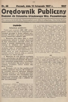Orędownik Publiczny : dodatek do Dziennika Urzędowego Województwa Poznańskiego. 1927, nr 46