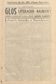 Głos Literacko-Naukowy : dodatek do nr 202 „Głosu Narodu” : wychodzi w niedzielę jako bezpłatny dodatek Głosu Narodu