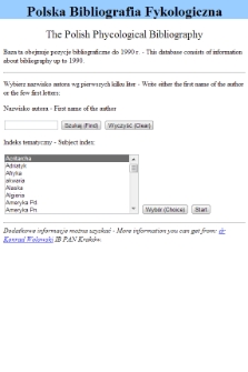 Polska Bibliografia Fykologiczna=The Polish Phycological Bibliography