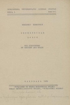 „Geometrical Logic. The Structures of Thought and Space. Warszawa 1939”